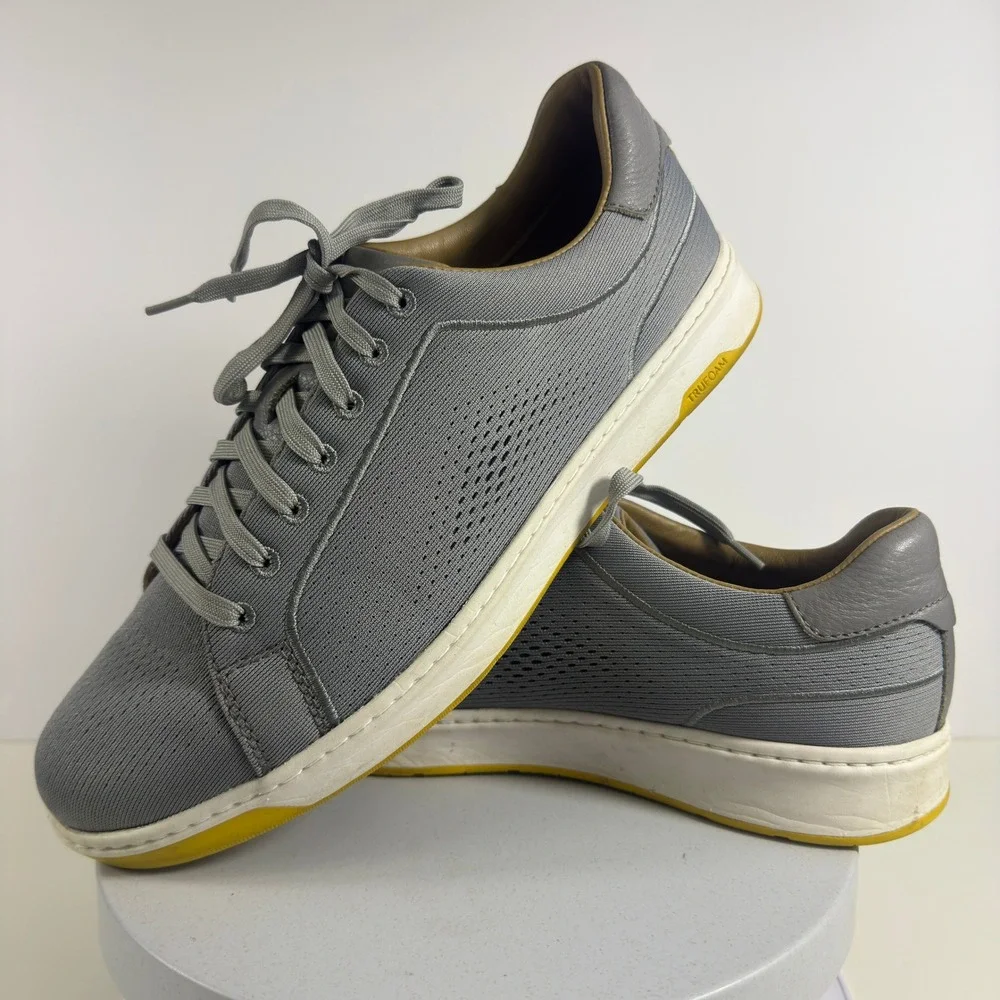 Johnston & Murphy Trufoam Mens Grey Knit Leather Trim Casual Sneakers Shoes 10.5